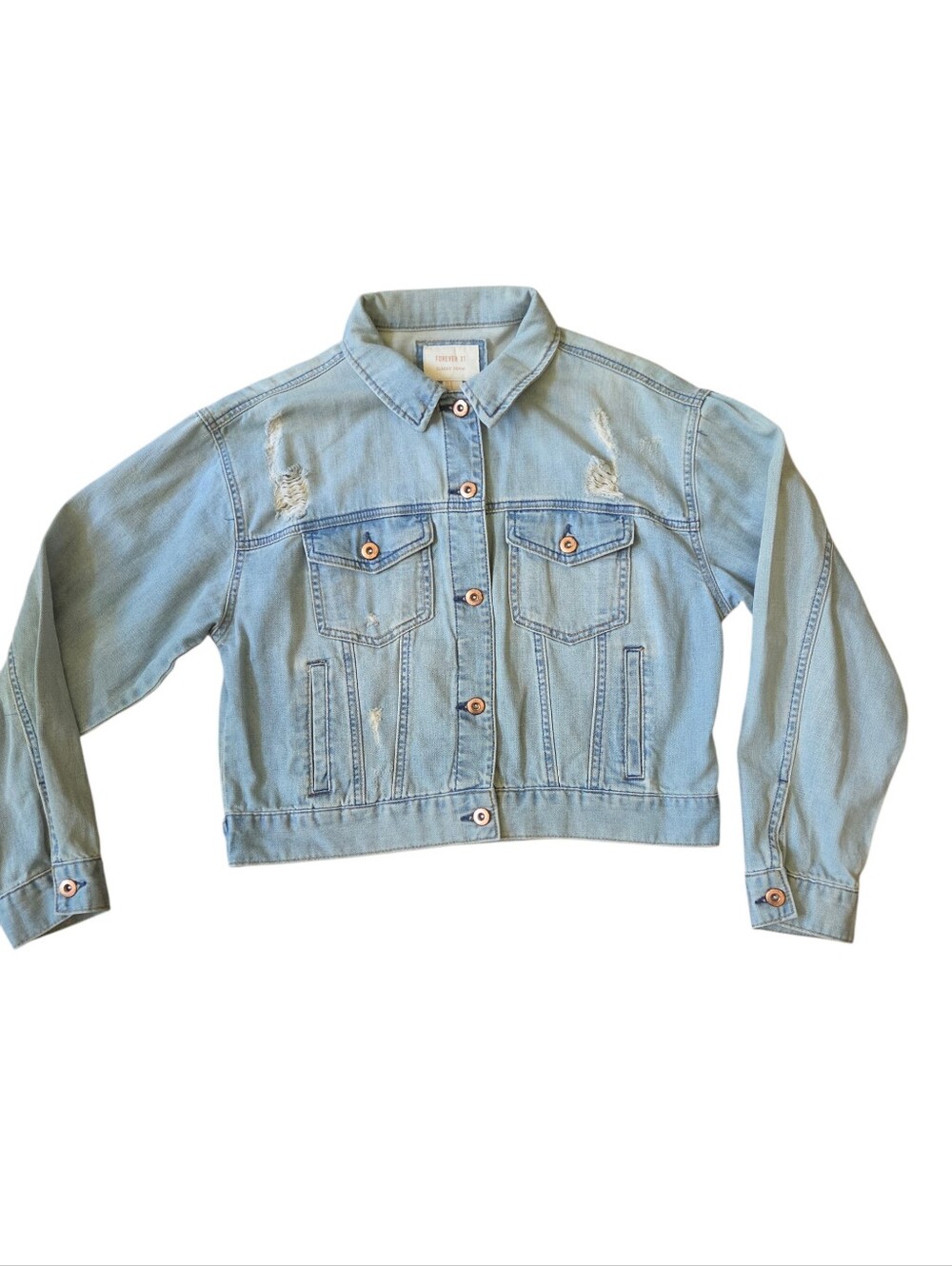 Forever 21 Light Wash Distressed Denim Jacket